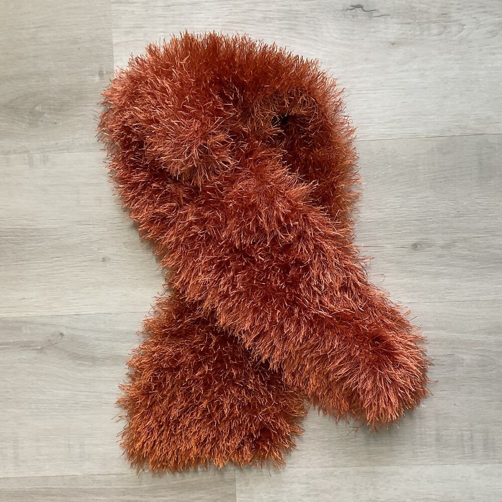 Vintage style eyelash yarn Burnt Orange Rectangle Short Scarf 40x6
